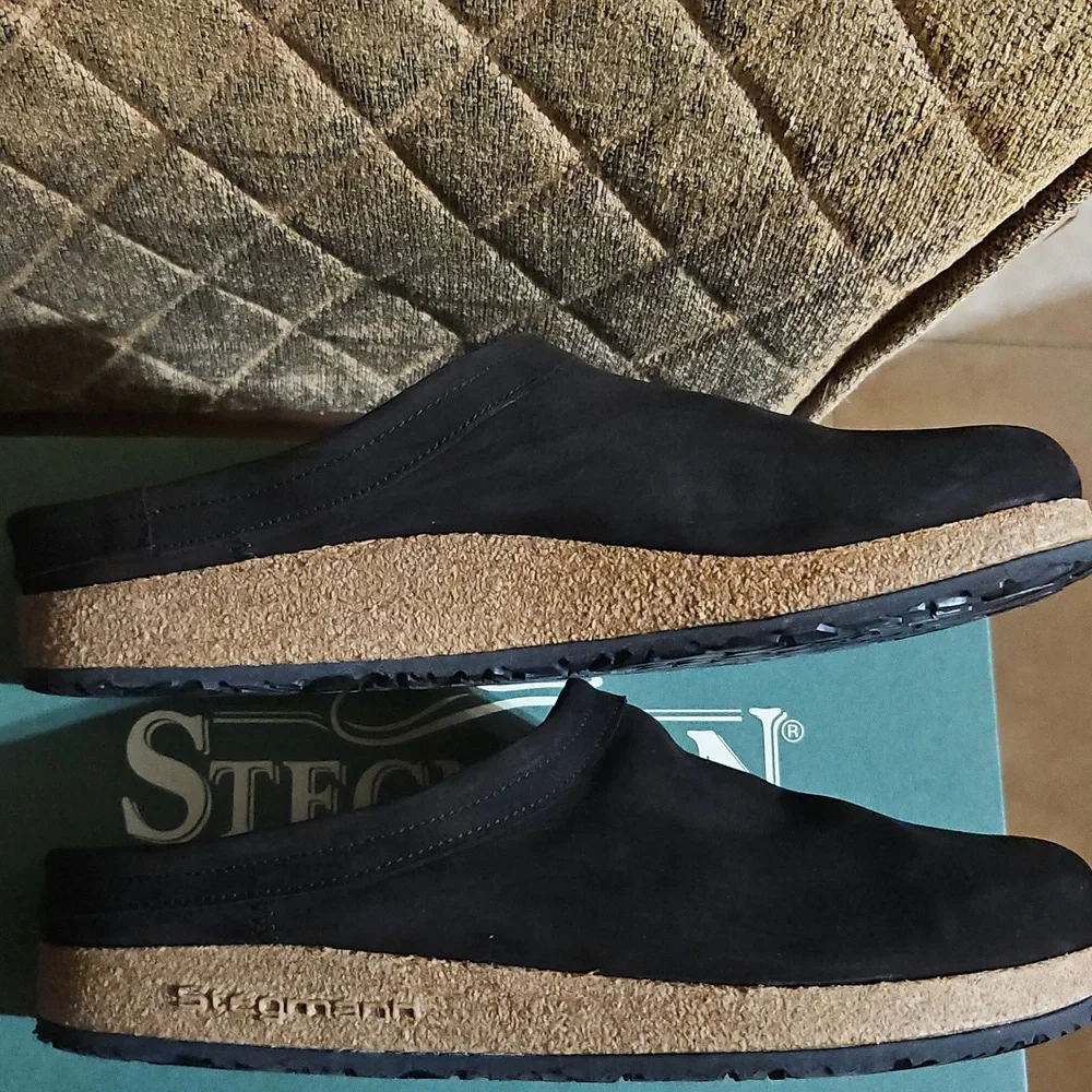 Stegmann Black Leather Slip On Mules Clogs Shoes New - Picture 3 of 6